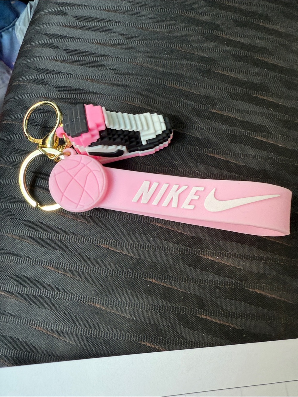 Nike Pink Silicone Strap Keyring with Mini Sneaker and Basketball Charms